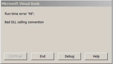 runtime error 49 bad DLL calling convention