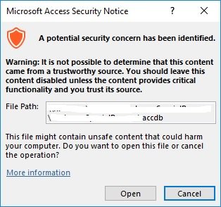 Microsoft Access security notice