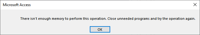 There isn't enough memory to perform this operation