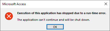 Access Execution of This Application Has Stopped