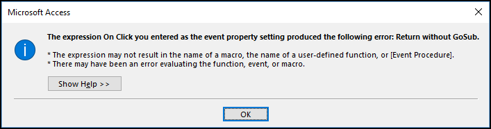 Access the Expression After Update You Entered Error