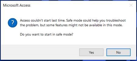 Microsoft Access Couldn't Start Last Time