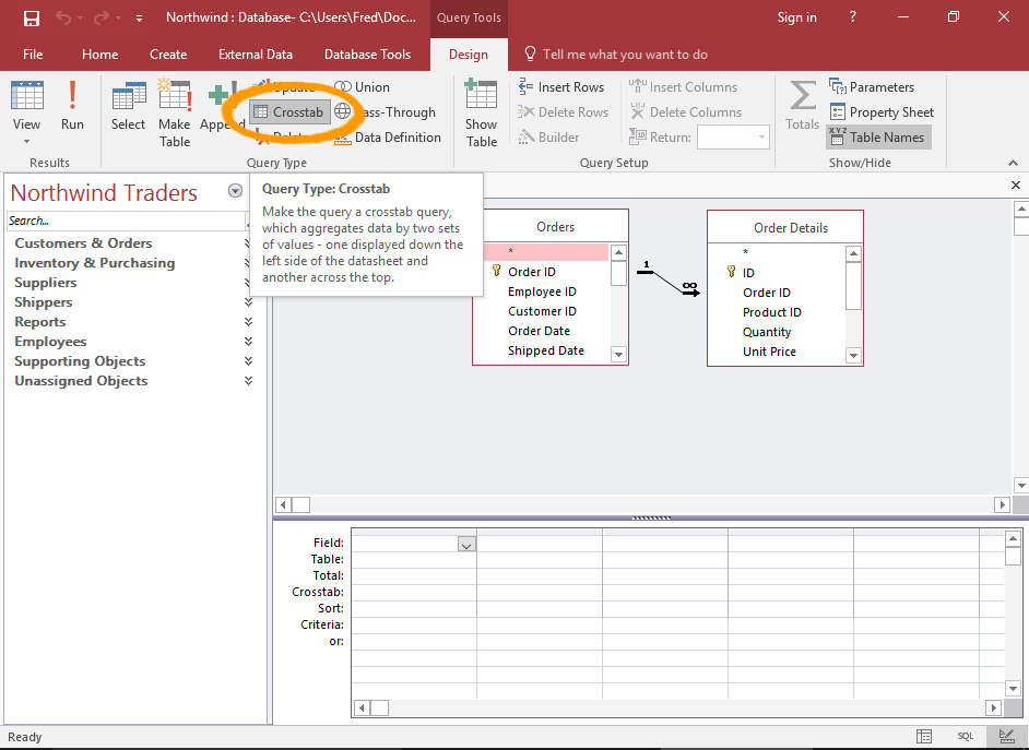 How To Create A Crosstab Query In Design View In Access 2016 